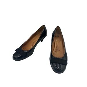 Sofft Pumps Womens 9.5M Black Good Patent Leather Kitten Heel Bow 1037011